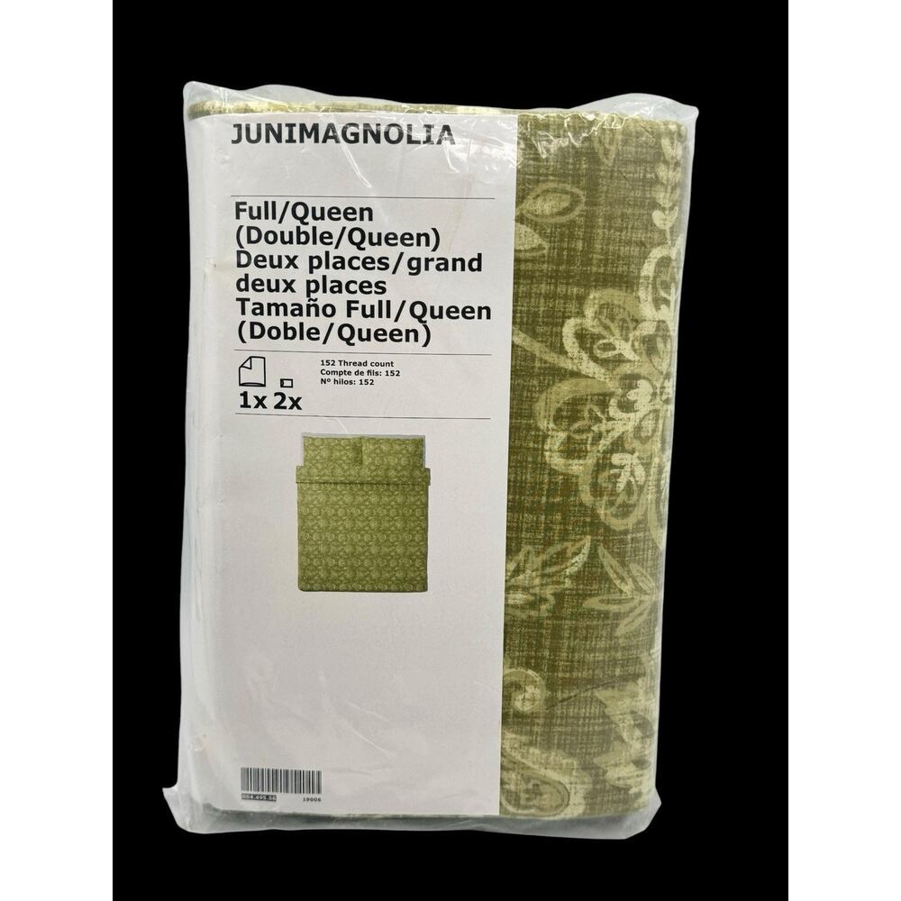 IKEA Duvet Cover & Two Pillowcases Green Full/Queen Cotton Junimagnolia Avocado